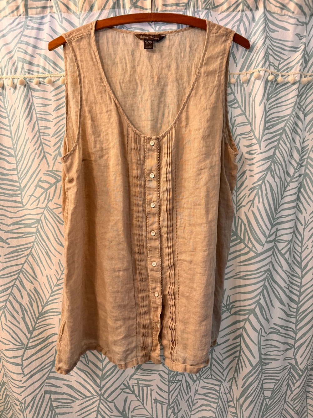 Tommy Bahama Tan Linen Tank Blouse, XL